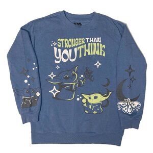 Disney Star Wars Grogu Stronger Than You Think Sweatshirt Womens Blue Top - Med